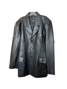 Agenda New York Faux Leather Vintage 3-Button Blazer